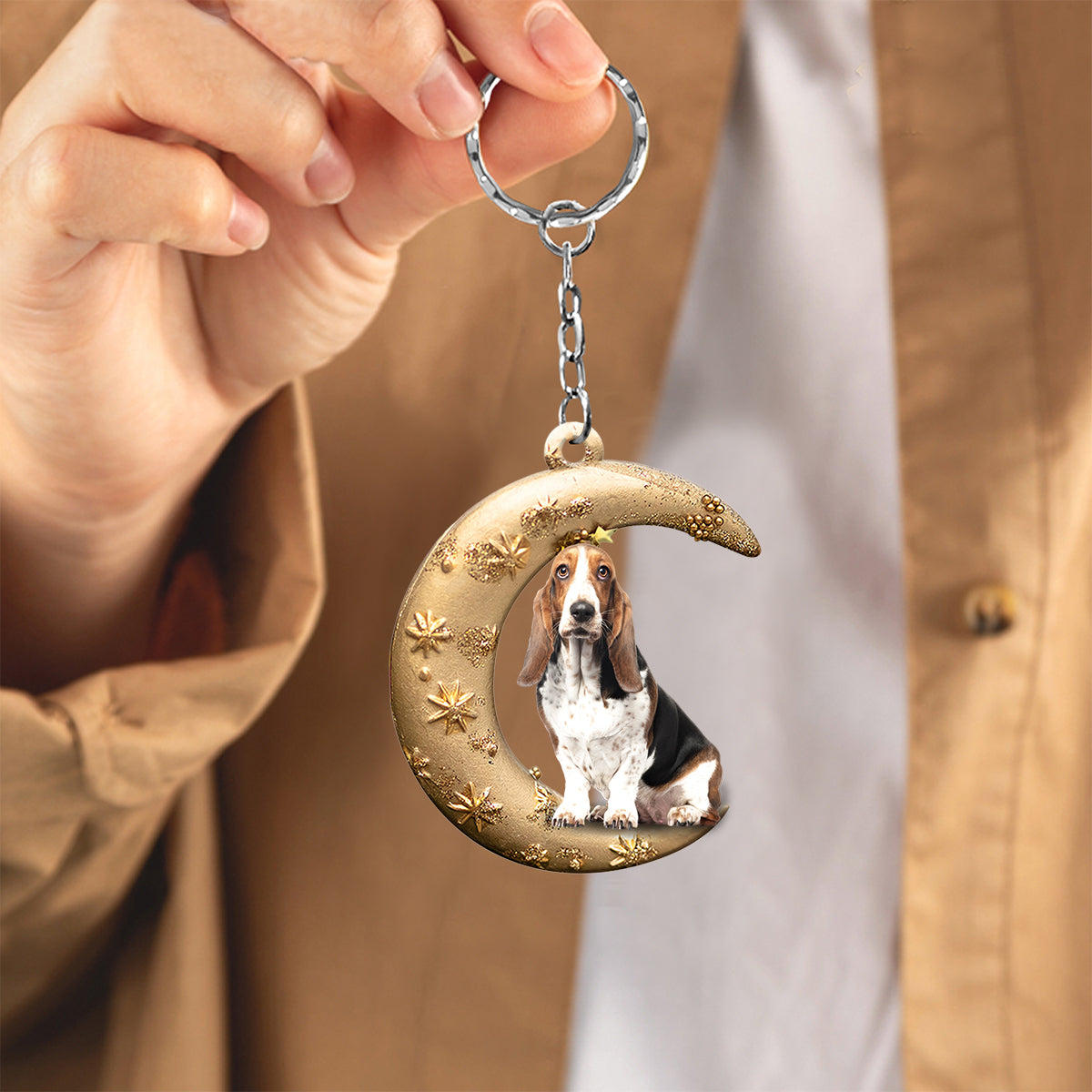 Basset Hound-Dog &amp; Moon Flat Acrylic Keychain