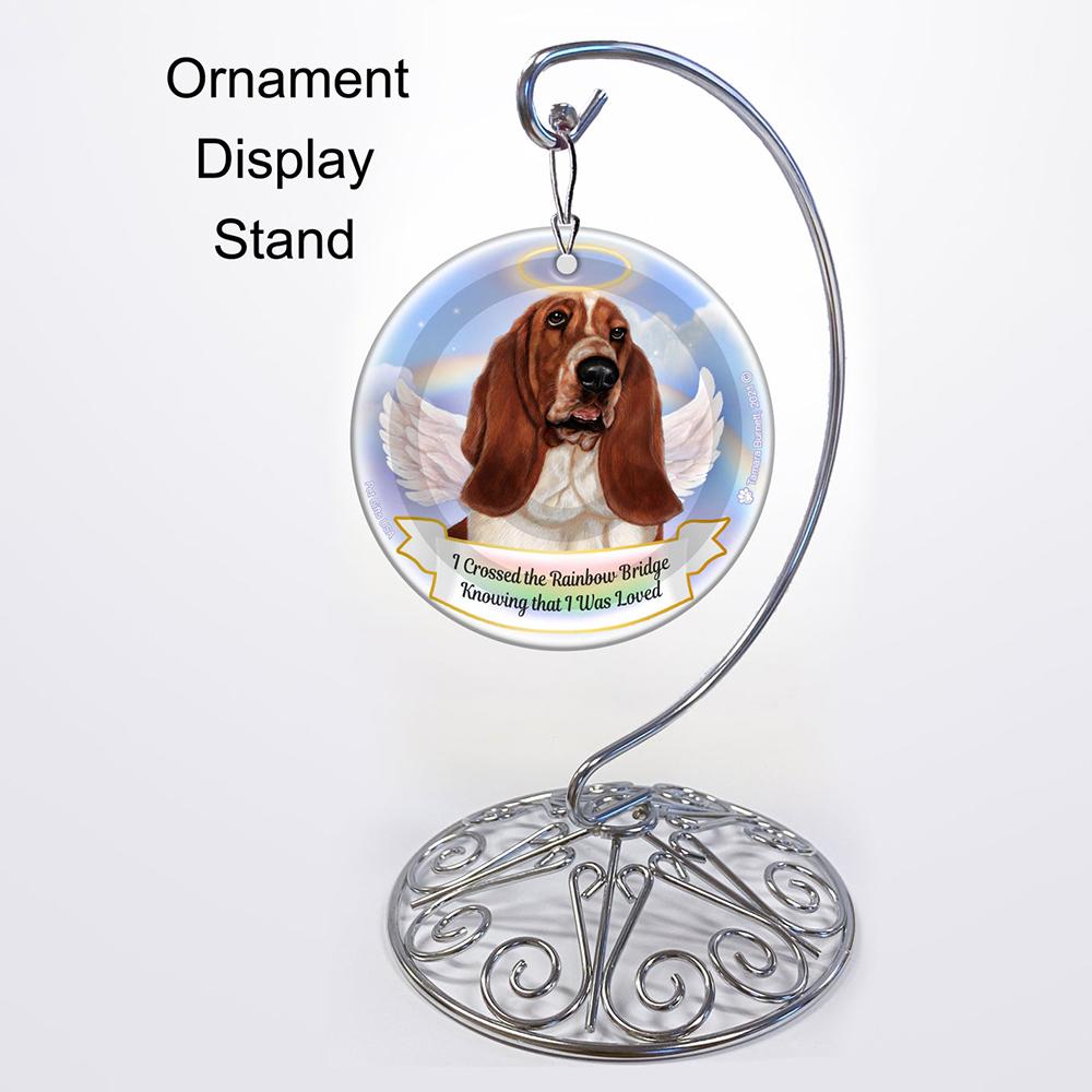 Rainbow Bridge Memorial-Basset Hound Red & White Porcelain Hanging Ornament
