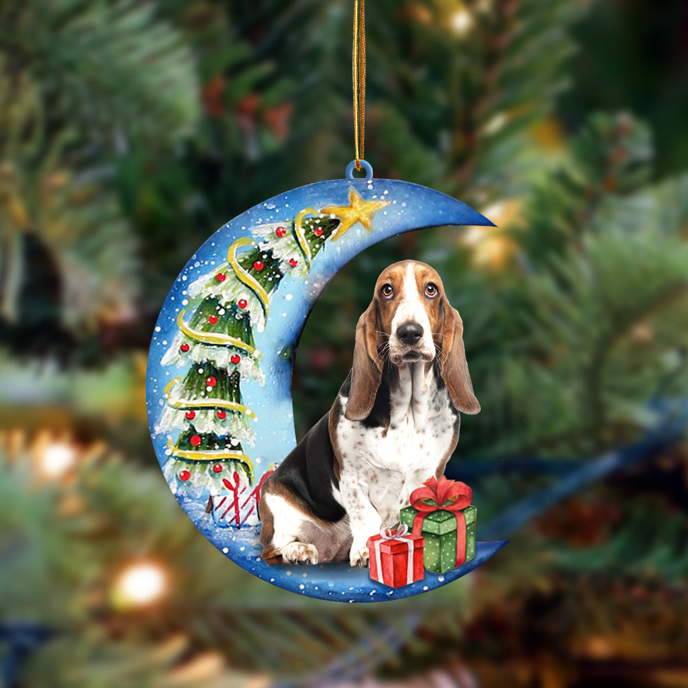 Basset Hound Sit On The Blue Moon-Two Sided Ornament