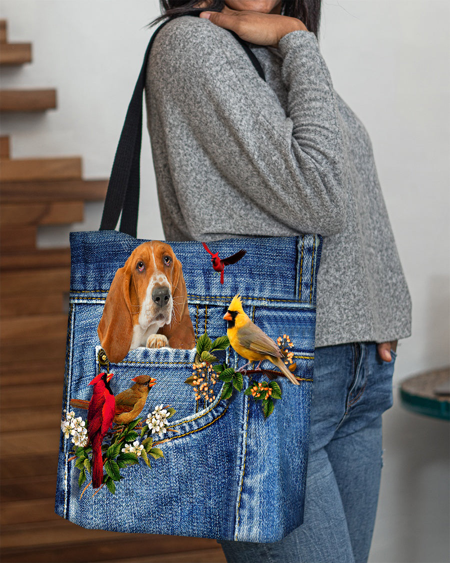 Basset Hound-Cardinal &amp; Dog Cloth Tote Bag