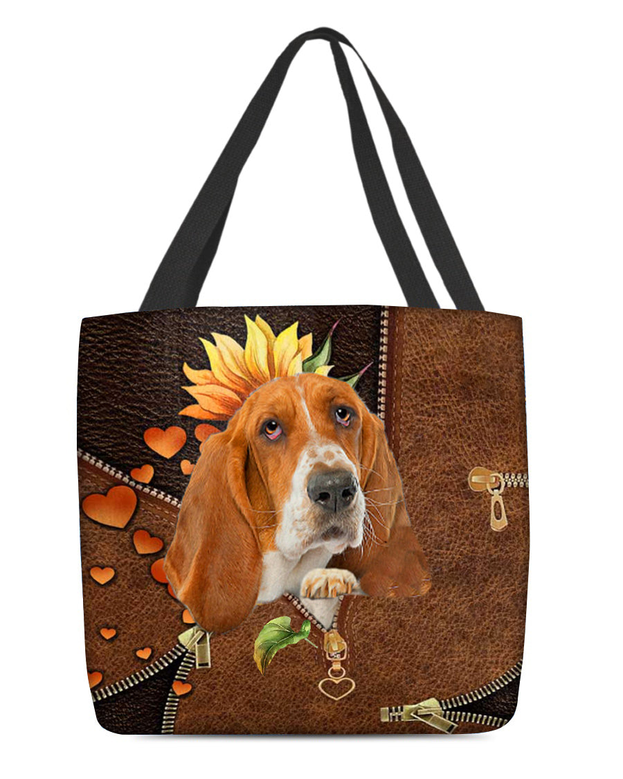 Basset hound-Sunflower&amp;zipper Cloth Tote Bag
