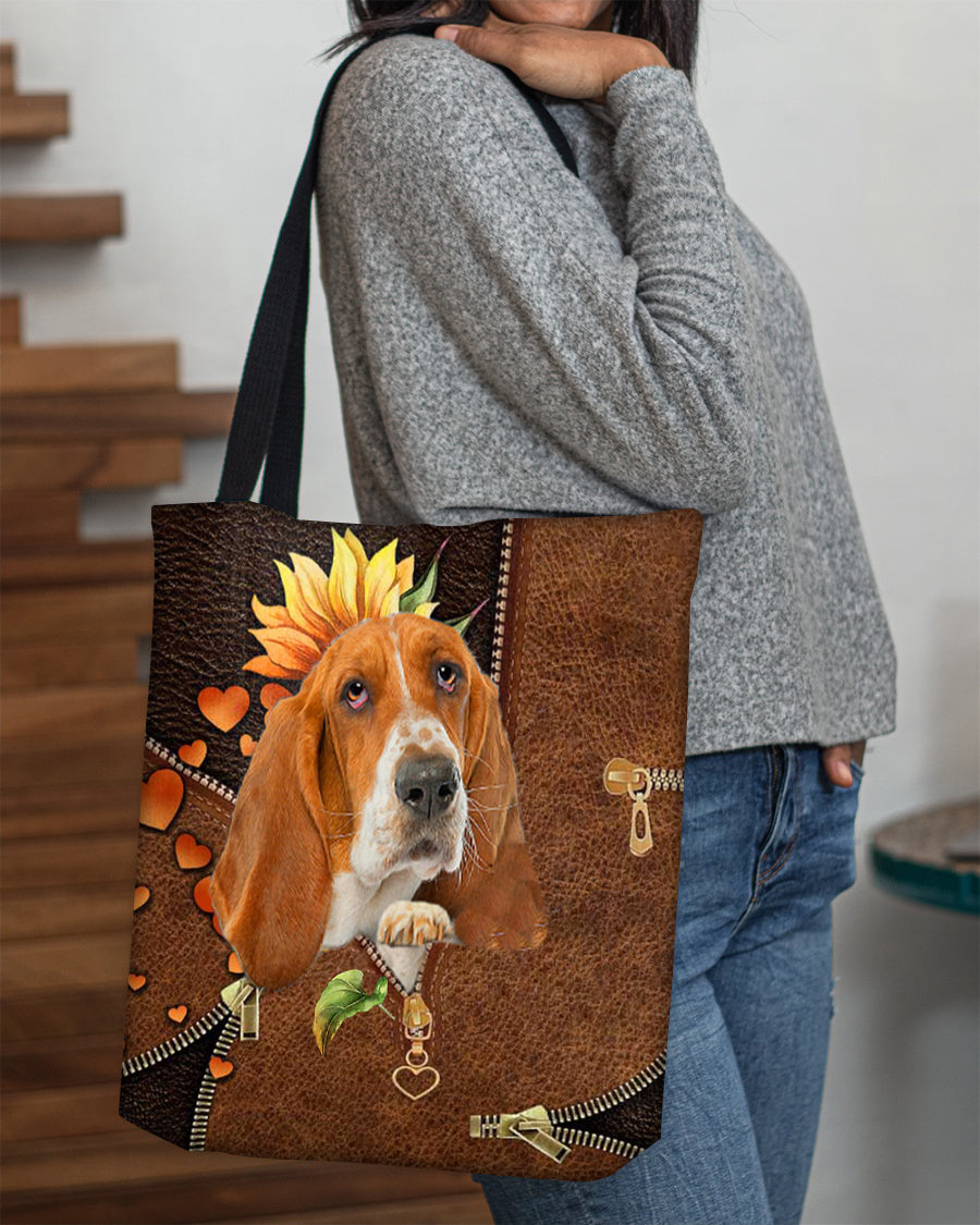 Basset hound-Sunflower&amp;zipper Cloth Tote Bag
