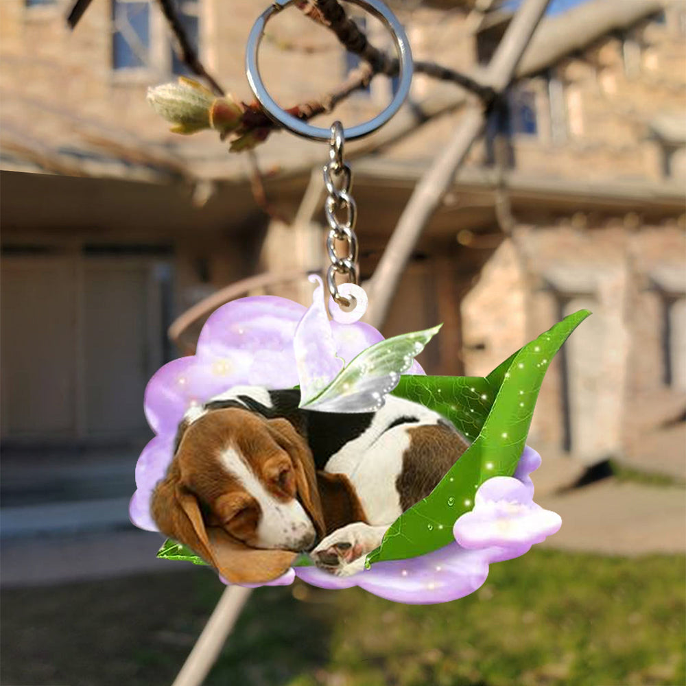 Basset hound-Sleep On Fallen Leaves Flat Acrylic Keychain