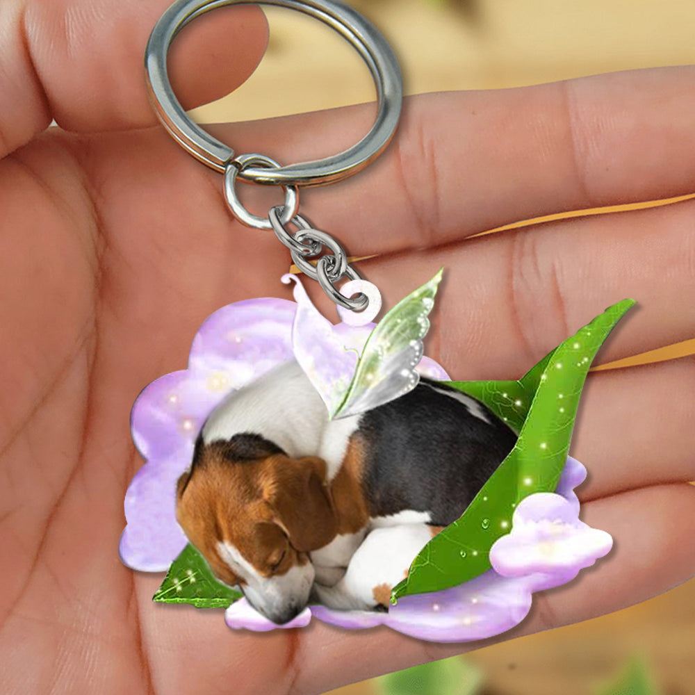 Beagle-Sleep On Fallen Leaves Flat Acrylic Keychain