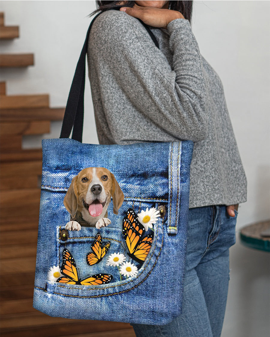 Beagle-Butterfly Daisies Fait-CLOTH TOTE BAG