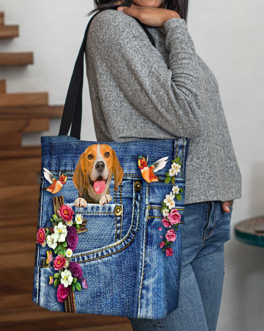 Beagle-Cardinal &amp; Cross Flower Cloth Tote Bag