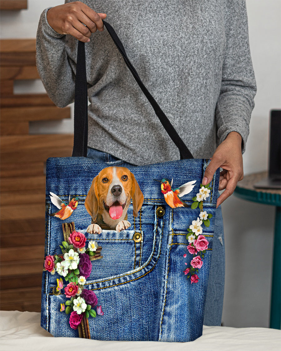 Beagle-Cardinal &amp; Cross Flower Cloth Tote Bag