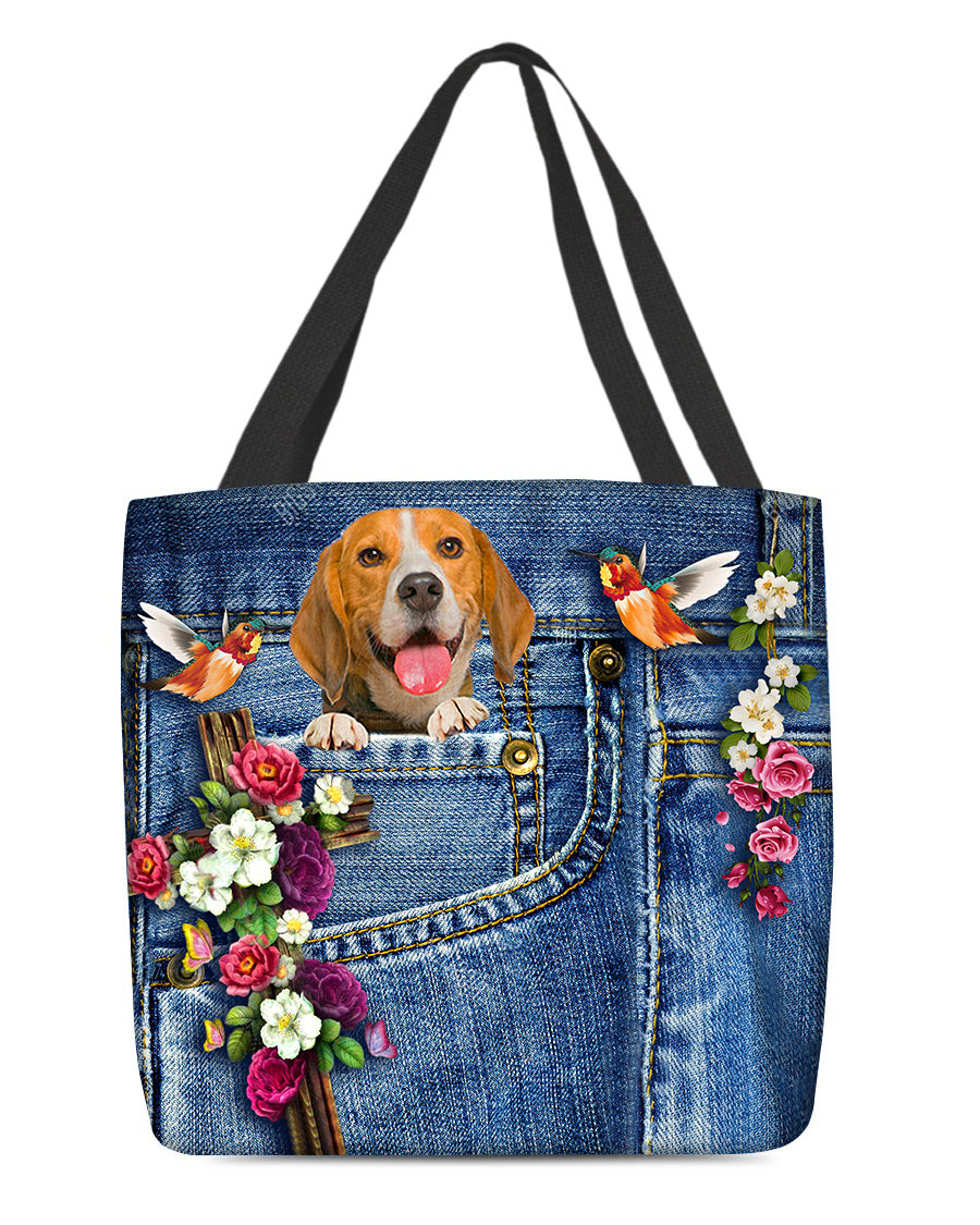 Beagle-Cardinal &amp; Cross Flower Cloth Tote Bag