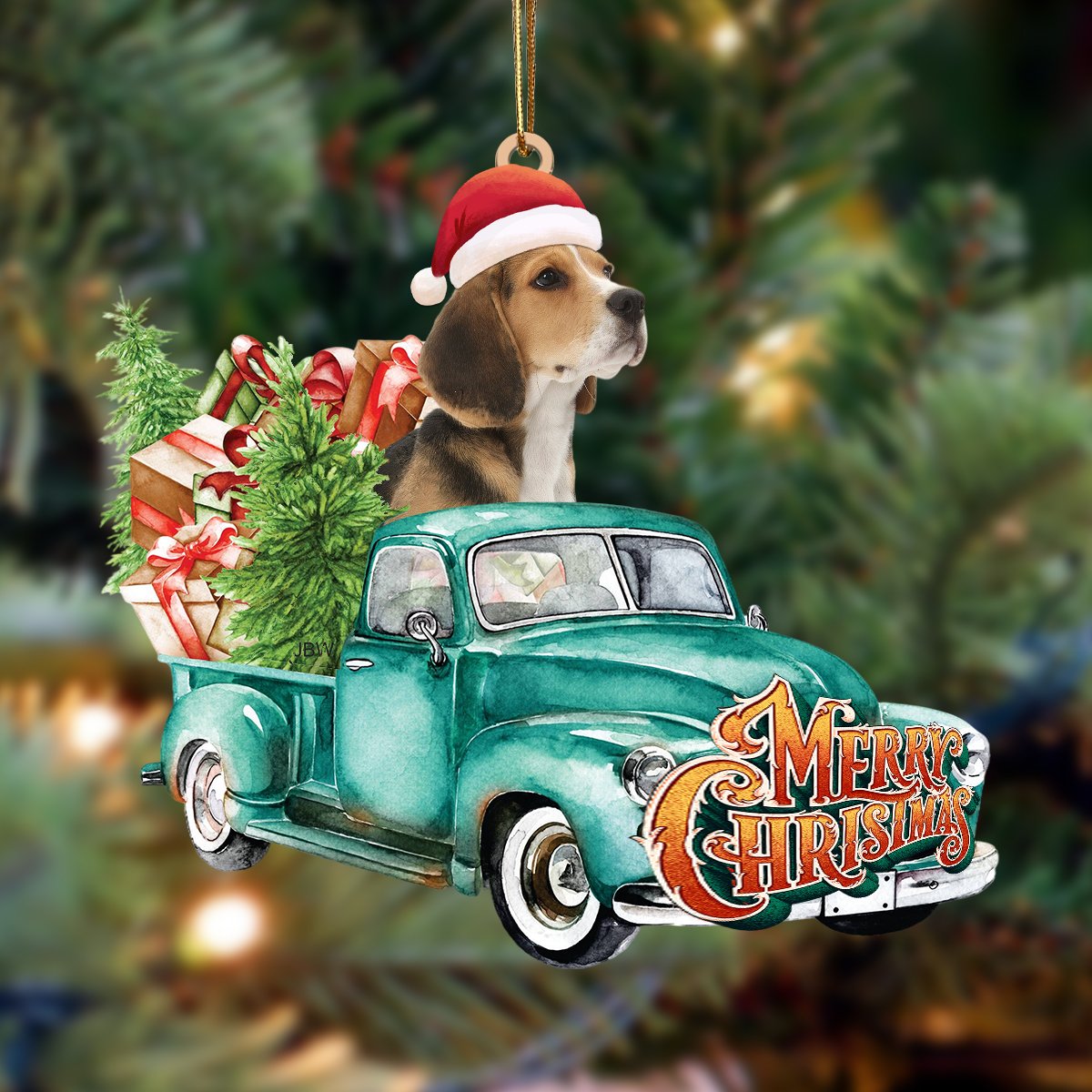 Beagle-Green Truck Hanging Ornament