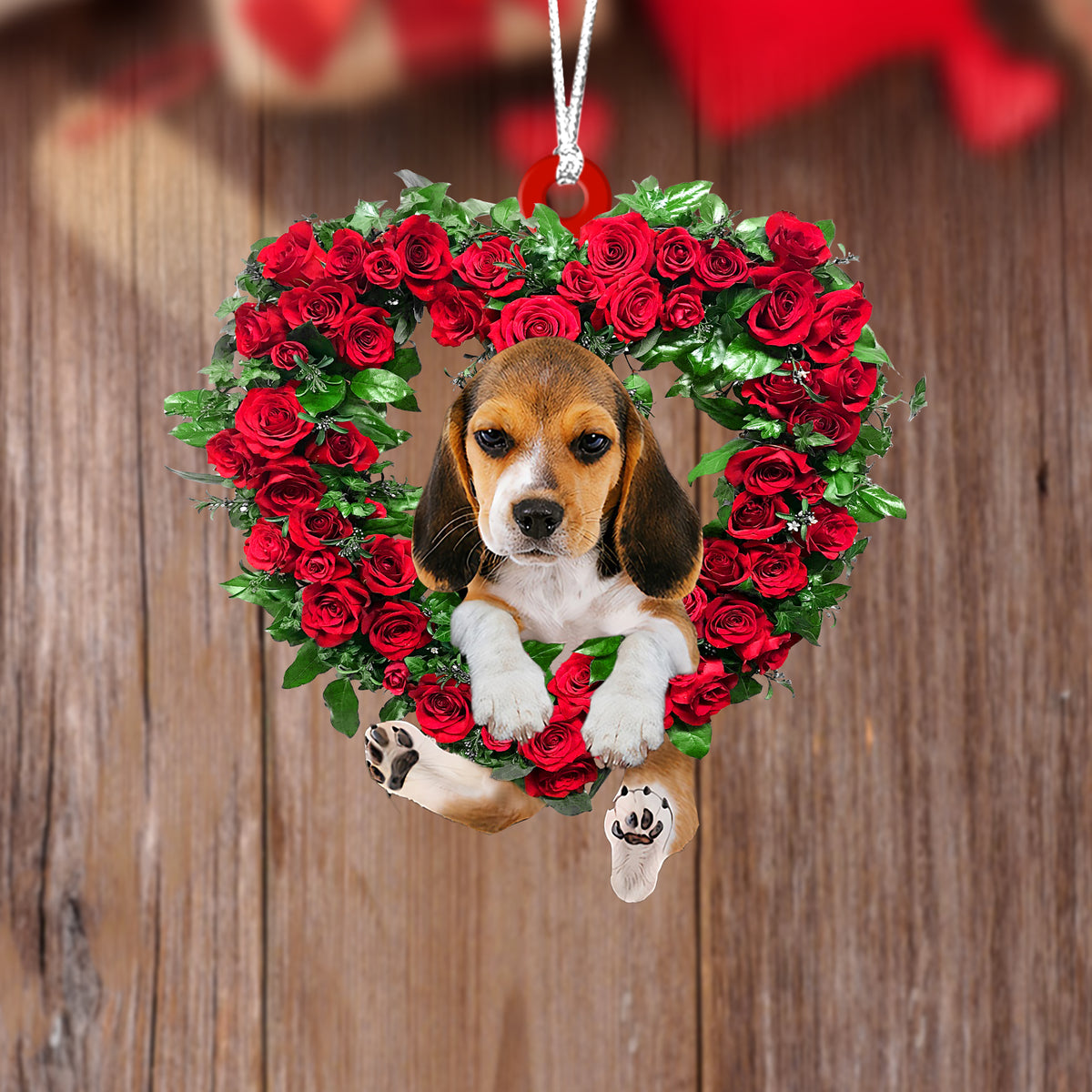 Beagle-Heart Wreath Two Sides Ornament