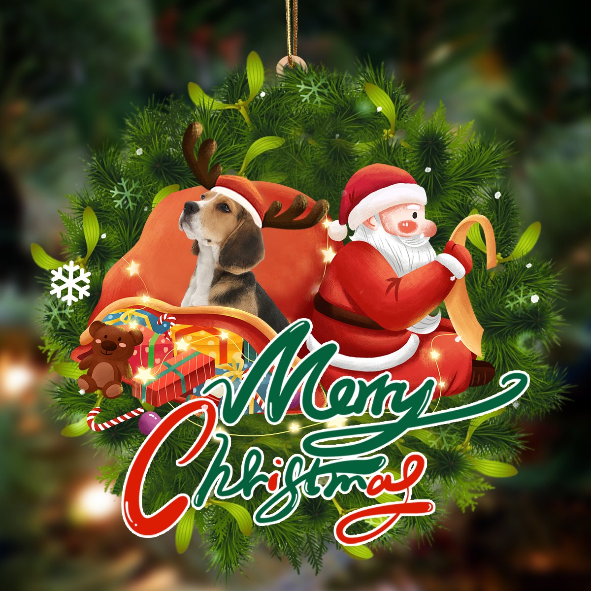 Beagle-Santa &amp; dog Hanging Ornament