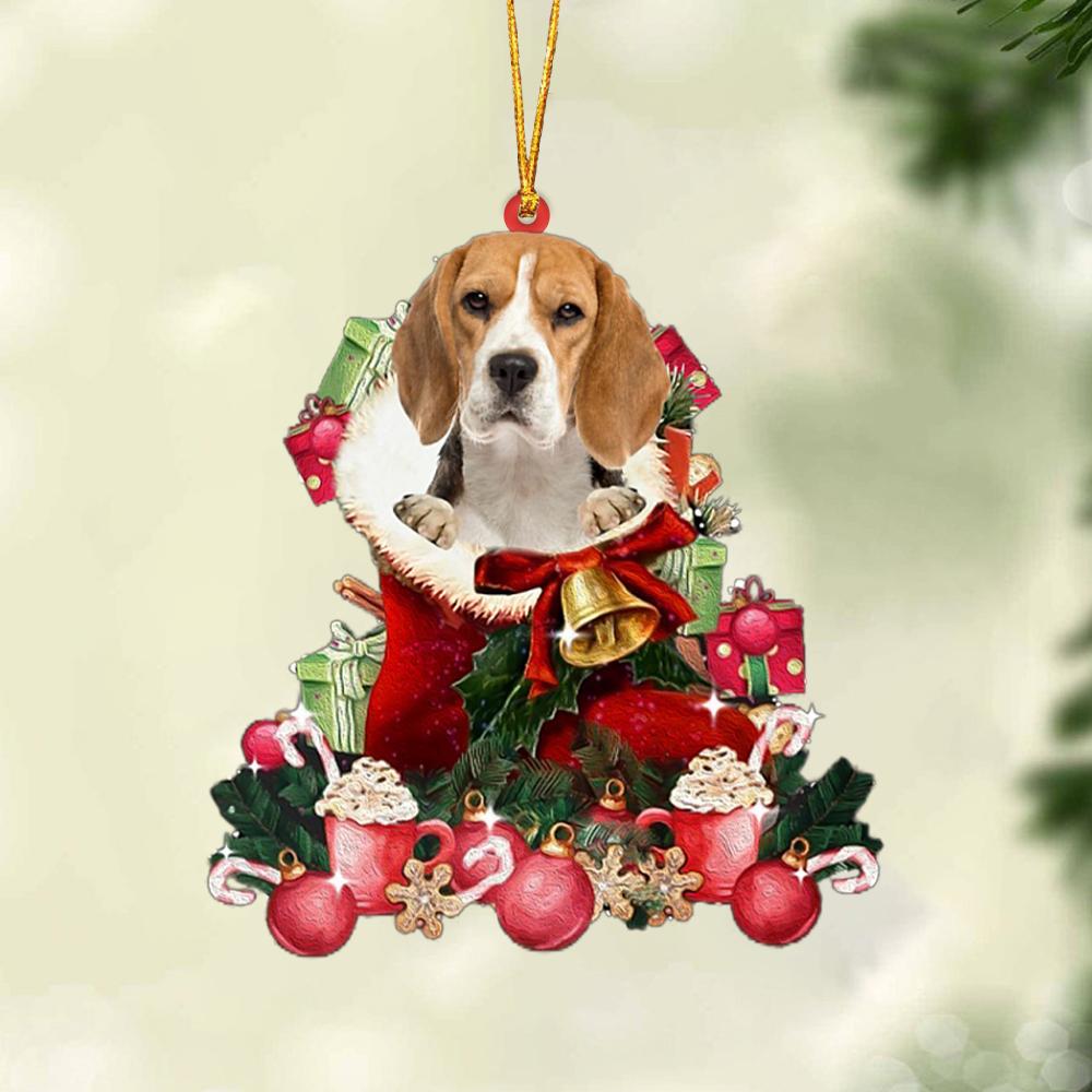 Beagle 2-Red Boot Hanging Ornament