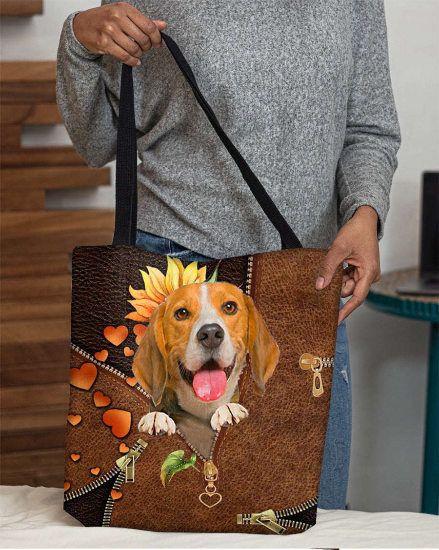 Beagle-Sunflower&amp;zipper Cloth Tote Bag