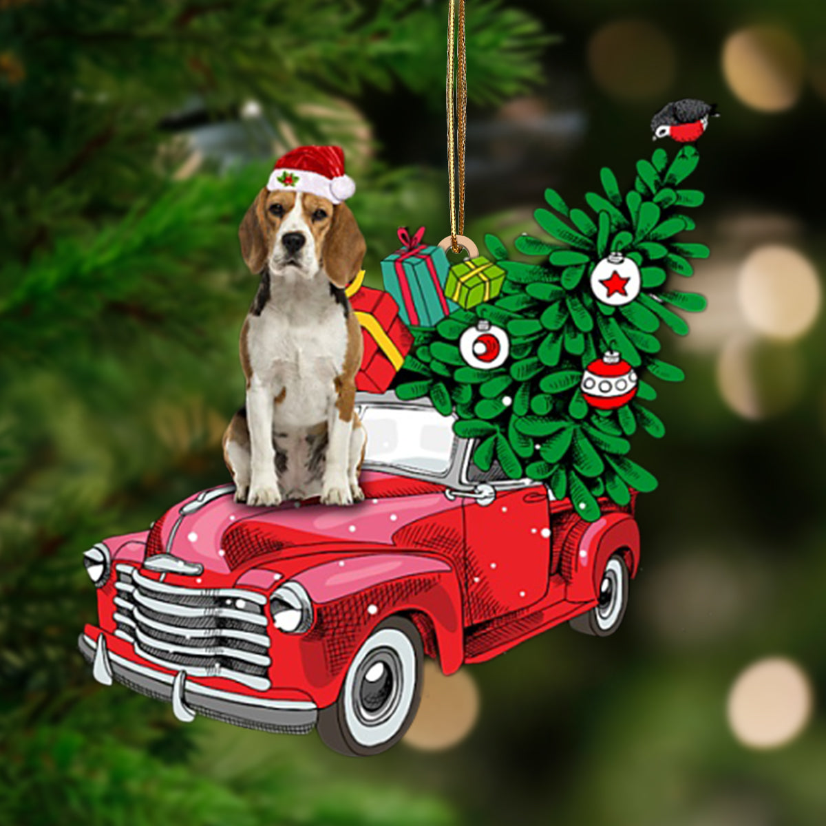 Beagle 3-Pine Truck Hanging Ornament