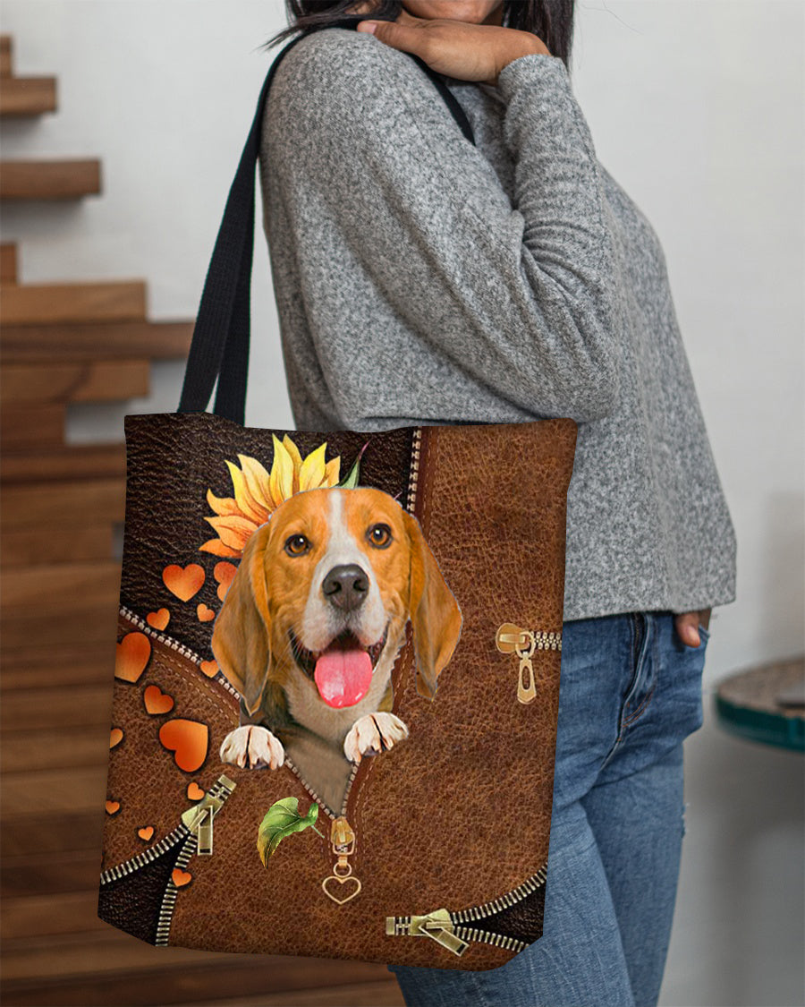 Beagle-Sunflower&amp;zipper Cloth Tote Bag