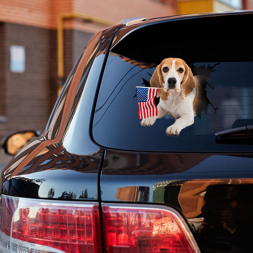 Beagle And American Flag Independent Day Car Sticker Decal