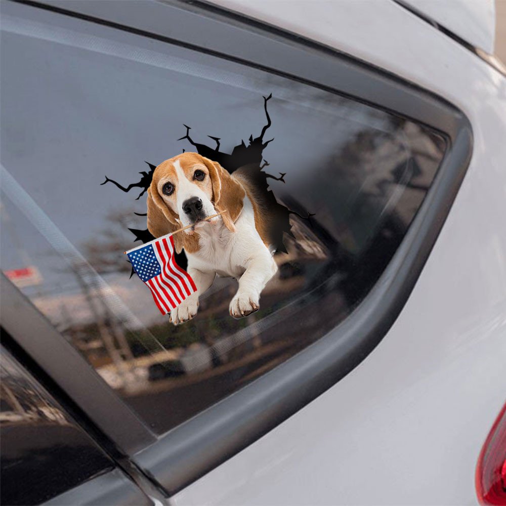 Beagle And American Flag Independent Day Car Sticker Decal