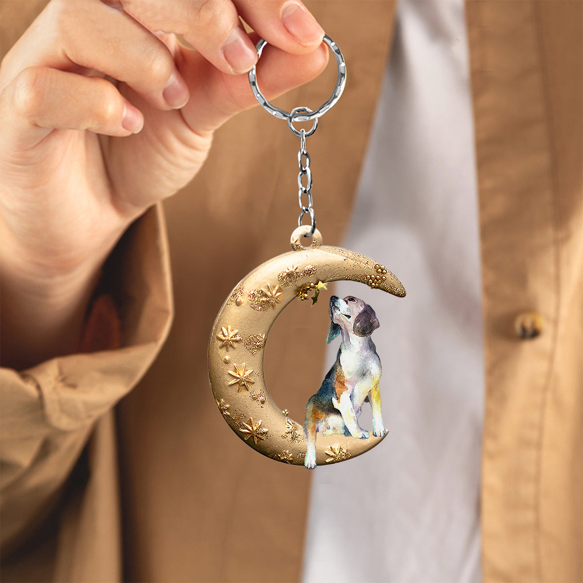 Beagle-Dog &amp; Moon Flat Acrylic Keychain