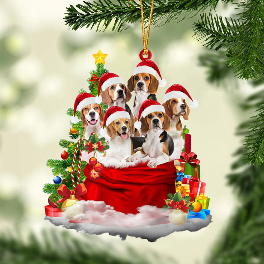 Beagle-Christmas Bag&Dogs-Two Sided Ornament