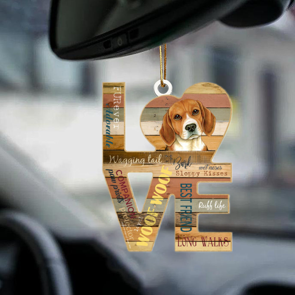 Beagle Love Wood Dog-two sided ornament
