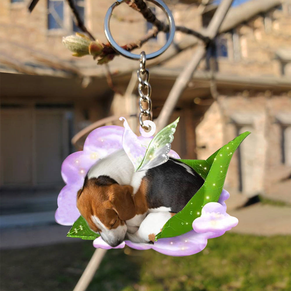 Beagle-Sleep On Fallen Leaves Flat Acrylic Keychain