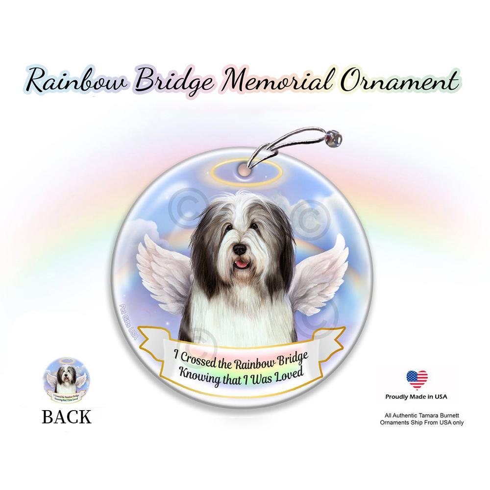 Rainbow Bridge Memorial-Bearded Collie Grey &amp; White Porcelain Hanging Ornament