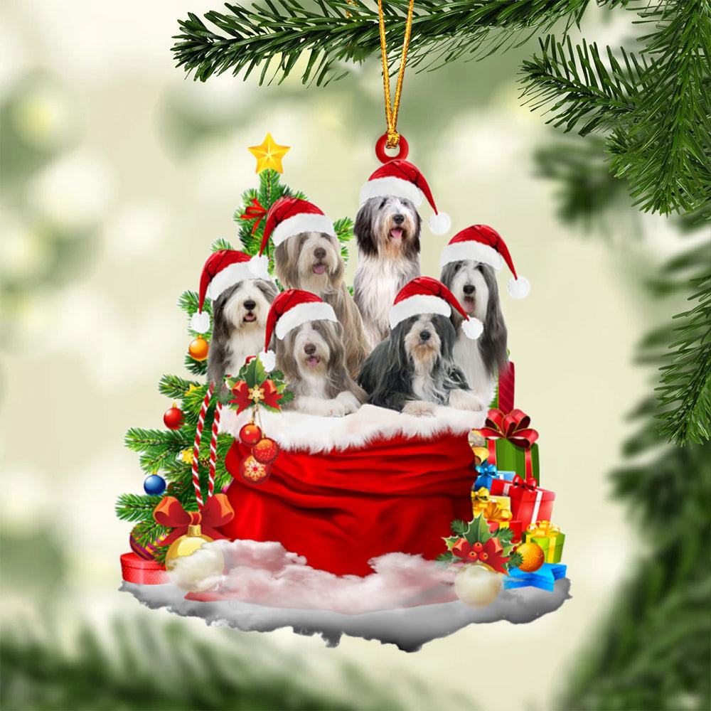 Bearded Collie-Christmas Bag&amp;Dogs-Two Sided Ornament