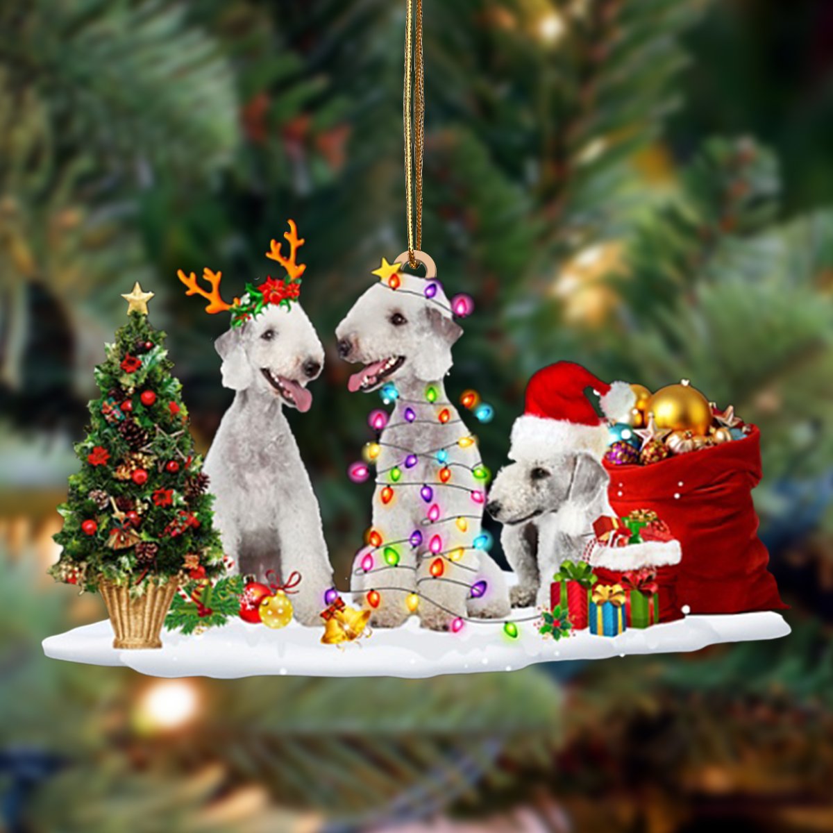 Bedlington Terrier-Christmas Dog Friends Hanging Ornament