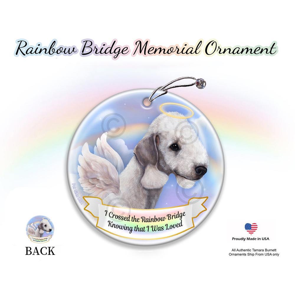 Rainbow Bridge Memorial-Bedlington Terrier Blue Porcelain Hanging Ornament