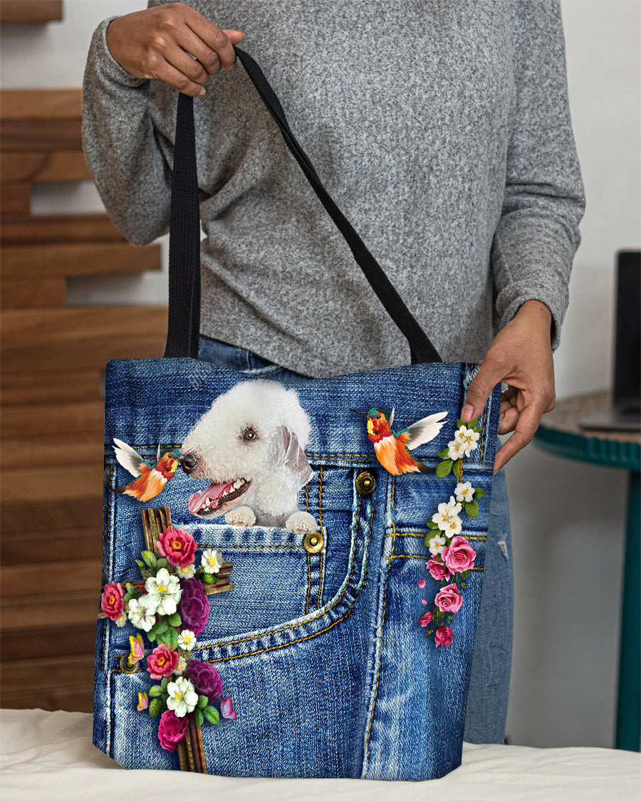 Bedlington Terrier-Cardinal &amp; Cross Flower Cloth Tote Bag