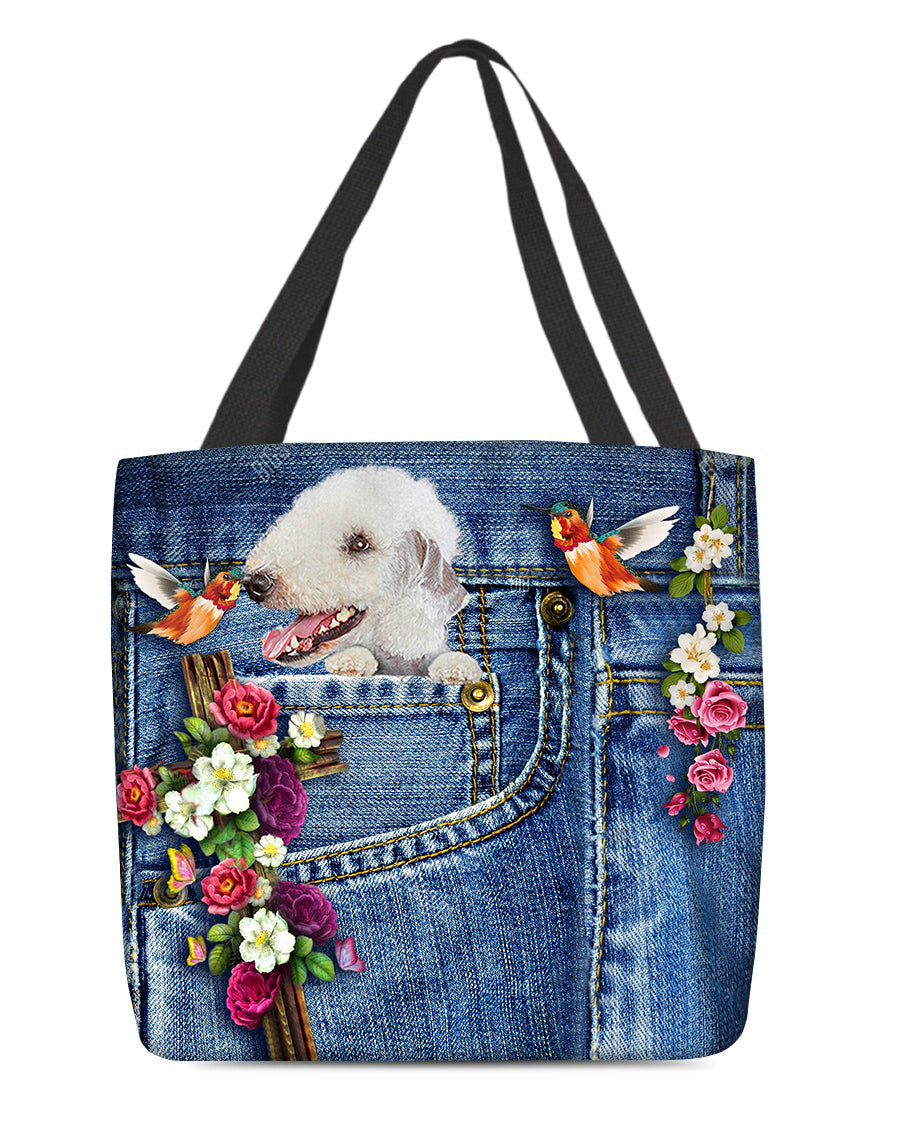 Bedlington Terrier-Cardinal &amp; Cross Flower Cloth Tote Bag