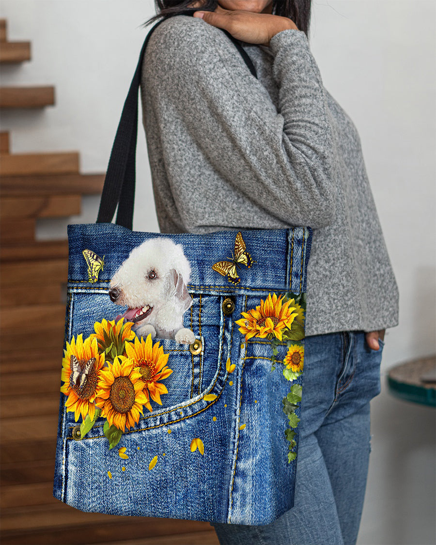 Bedlington terrier-Sunflowers &amp; Butterflies Cloth Tote Bag