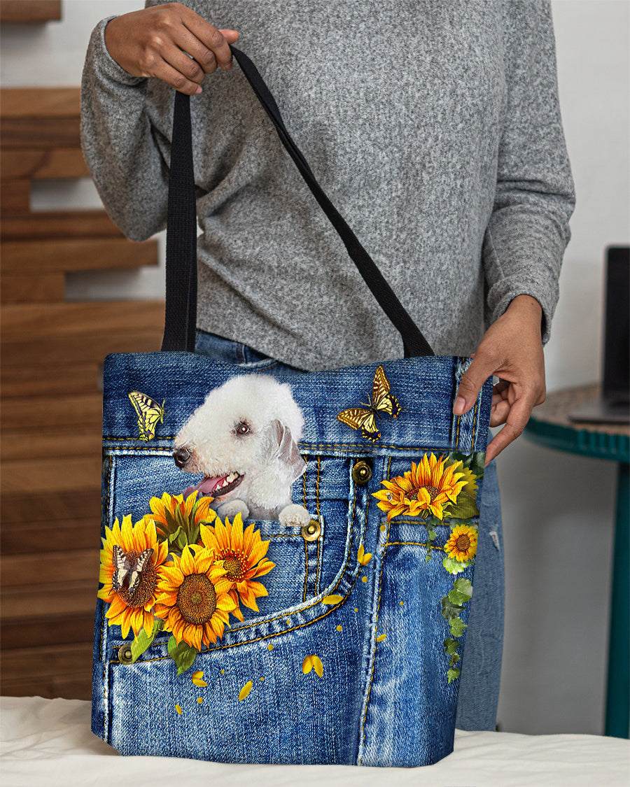 Bedlington terrier-Sunflowers &amp; Butterflies Cloth Tote Bag