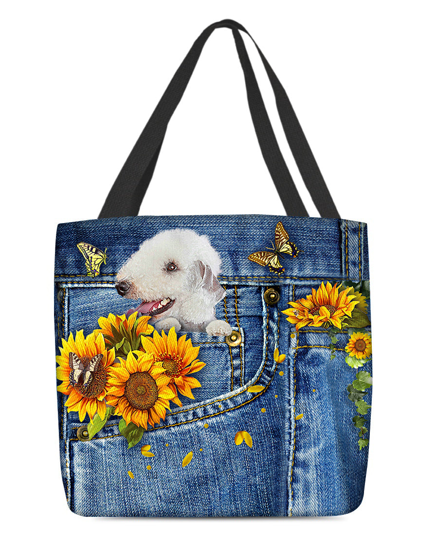 Bedlington terrier-Sunflowers &amp; Butterflies Cloth Tote Bag