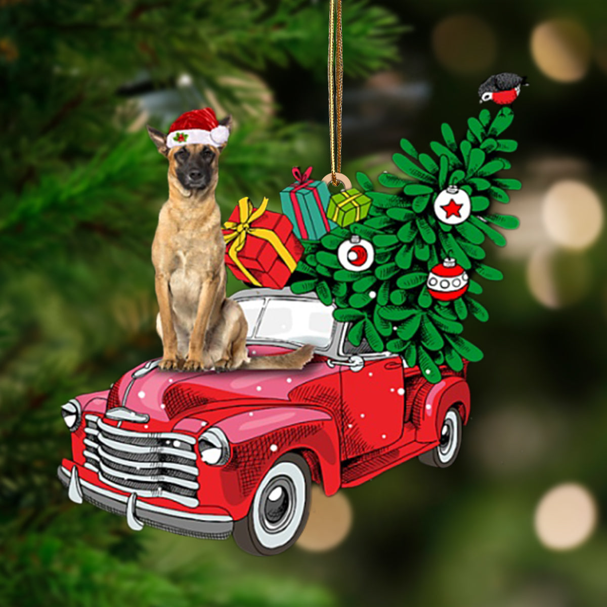 Belgian Malinois-Pine Truck Hanging Ornament