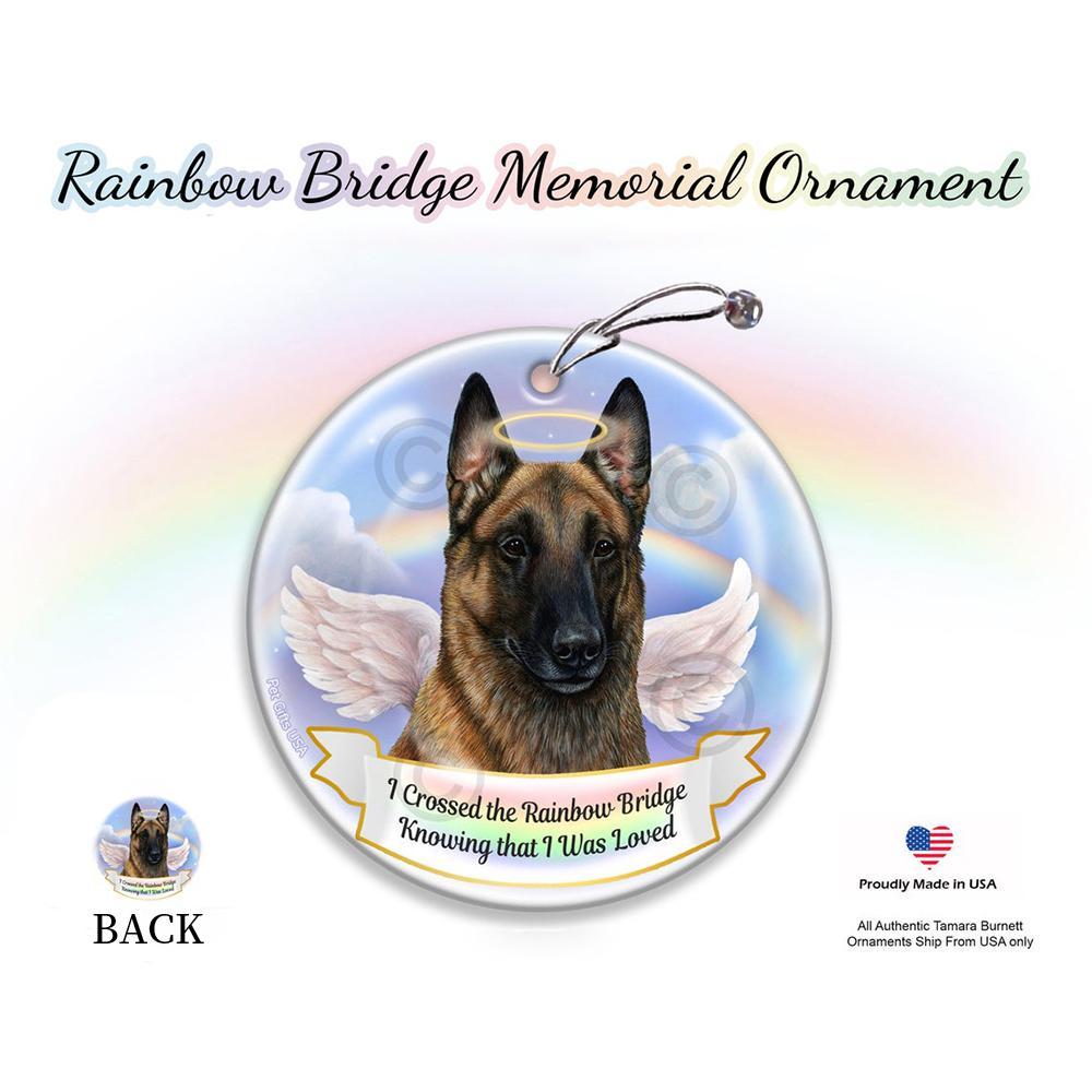 Rainbow Bridge Memorial-Belgian Malinois Fawn Porcelain Hanging Ornament