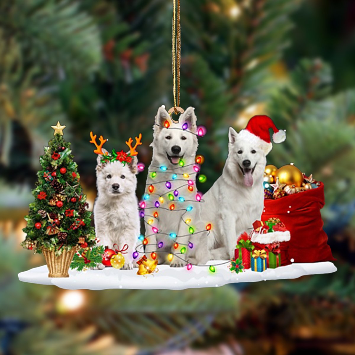 Berger Blanc Suisse-Christmas Dog Friends Hanging Ornament