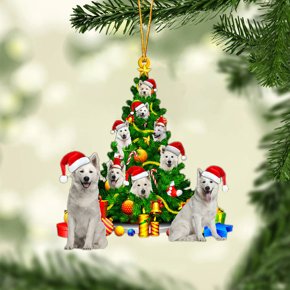 Berger Blanc Suisse-Xmas Tree&amp;Dog-Two Sided Ornament