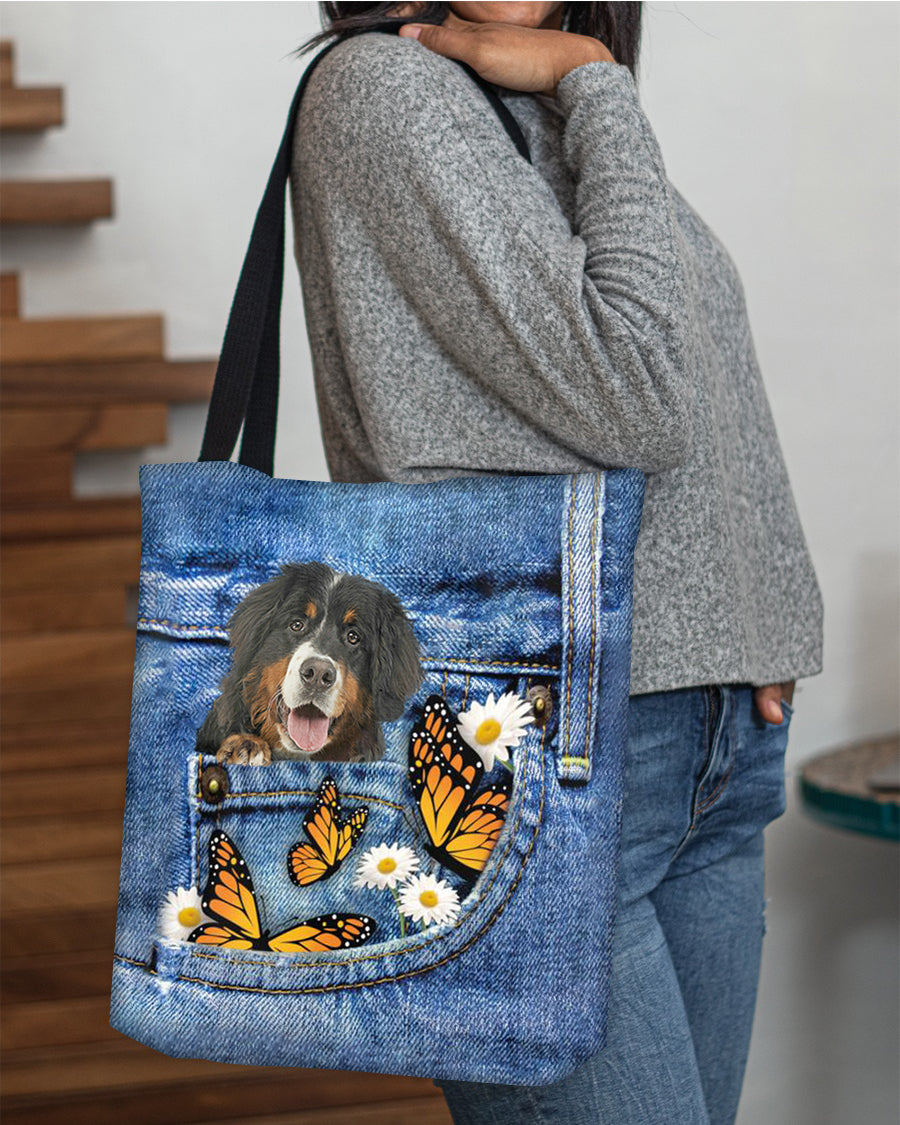 Bernese-mountain-Butterfly Daisies Fait-CLOTH TOTE BAG