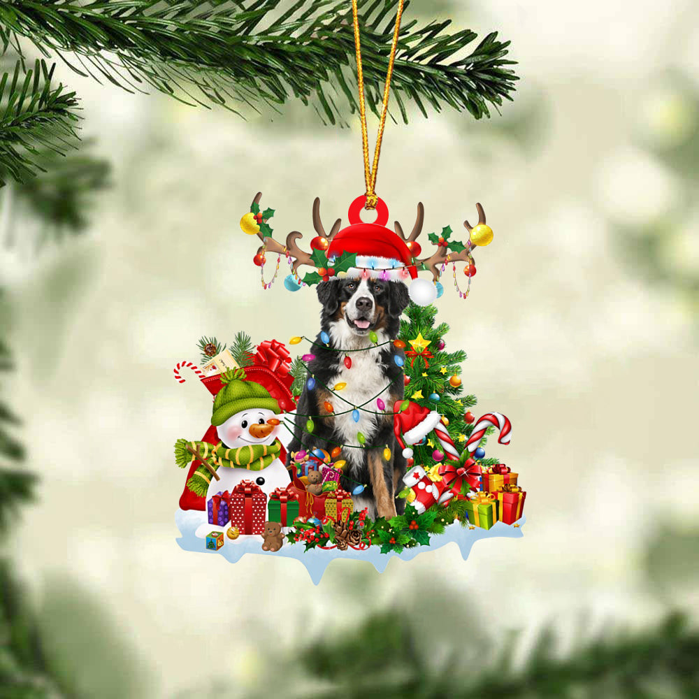 Bernese Mountain-Elk &amp; Snowman-Two Sided Ornament