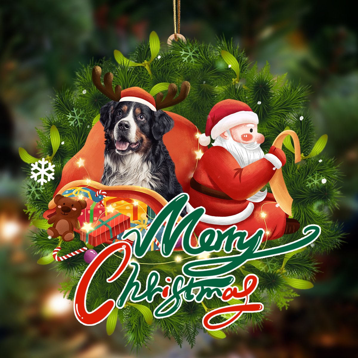 Bernese Mountain-Santa &amp; dog Hanging Ornament