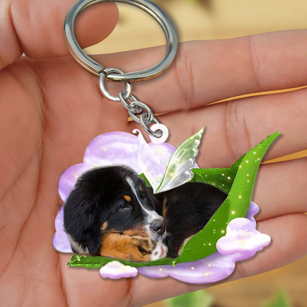 Bernese Mountain Dog-Sleep On Fallen Leaves Flat Acrylic Keychain