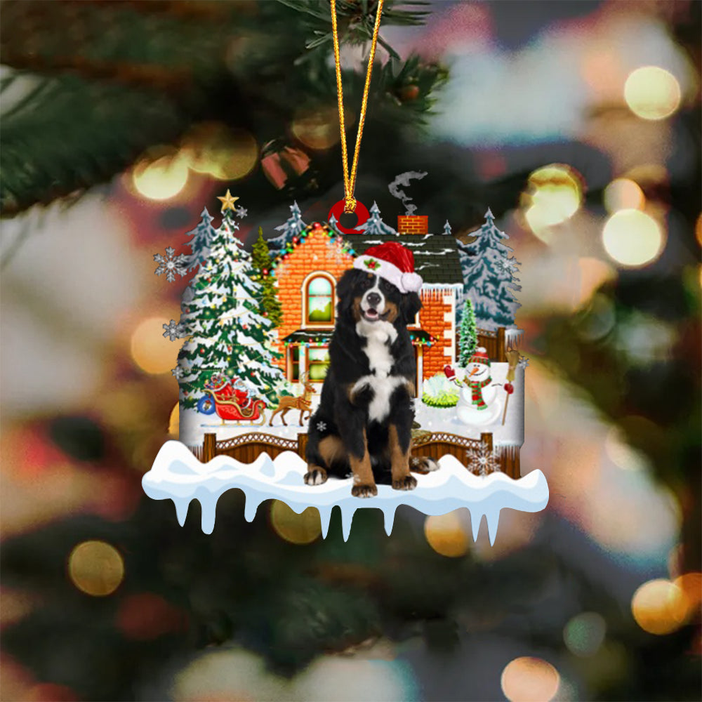 Bernese Mountain Dog 1-Xmas House-Two Sided Ornament