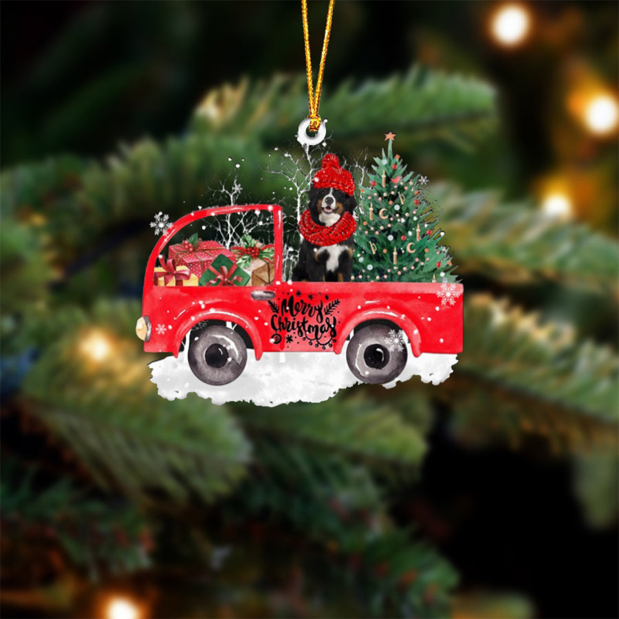 Bernese Mountain Dog 1-Xmas Truck-Two Sided Ornament