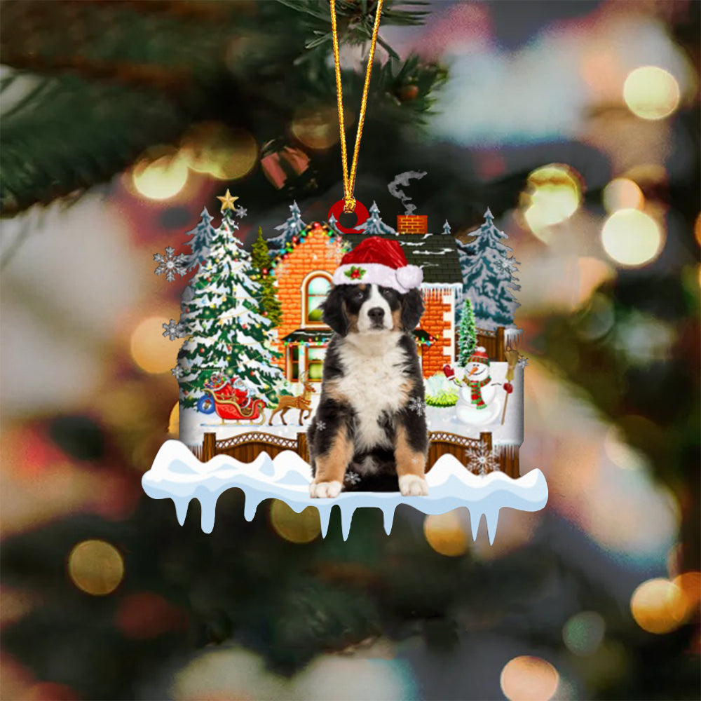 Bernese Mountain Dog-Xmas House-Two Sided Ornament