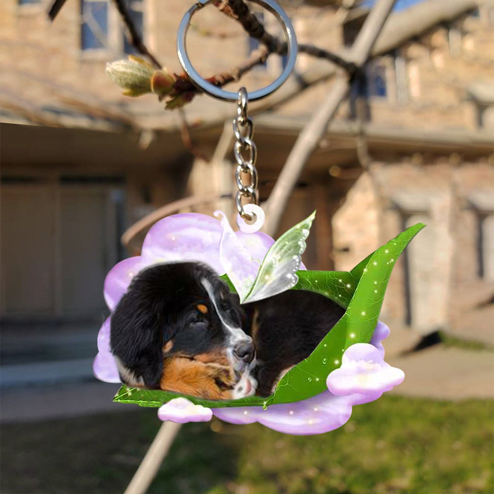 Bernese Mountain Dog-Sleep On Fallen Leaves Flat Acrylic Keychain