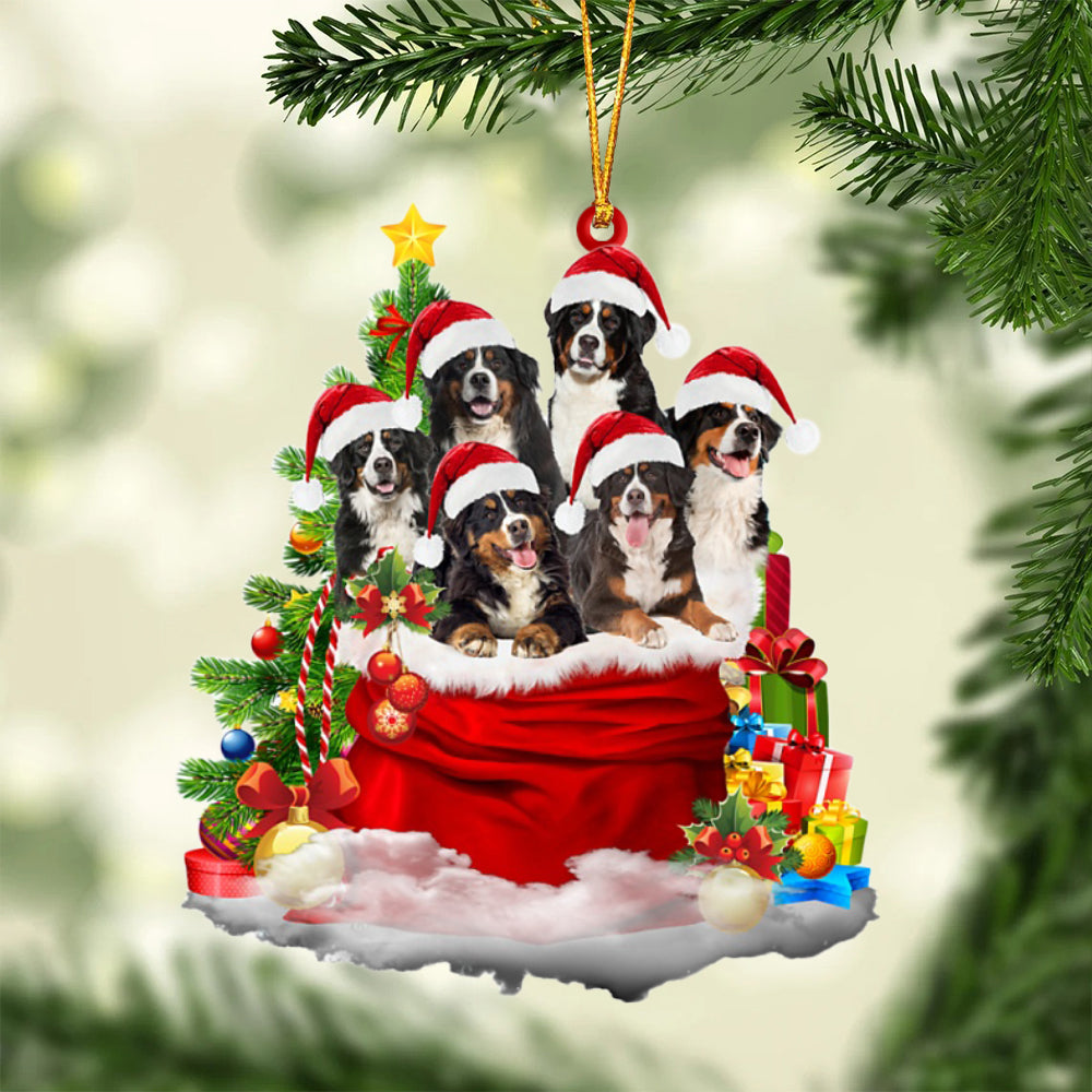 Bernese Mountain-Christmas Bag&amp;Dogs-Two Sided Ornament