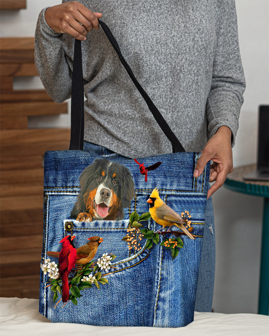 Bernese Mountain-Cardinal &amp; Dog Cloth Tote Bag