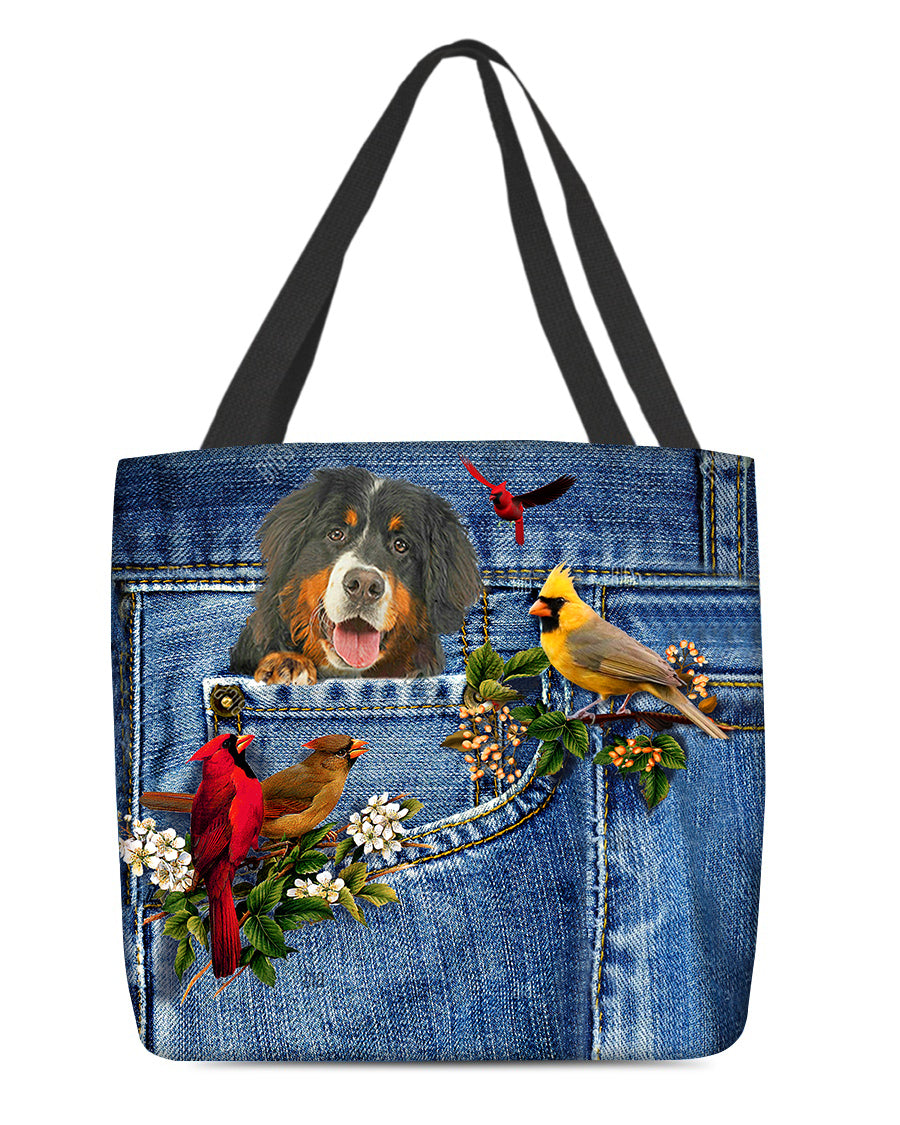 Bernese Mountain-Cardinal &amp; Dog Cloth Tote Bag