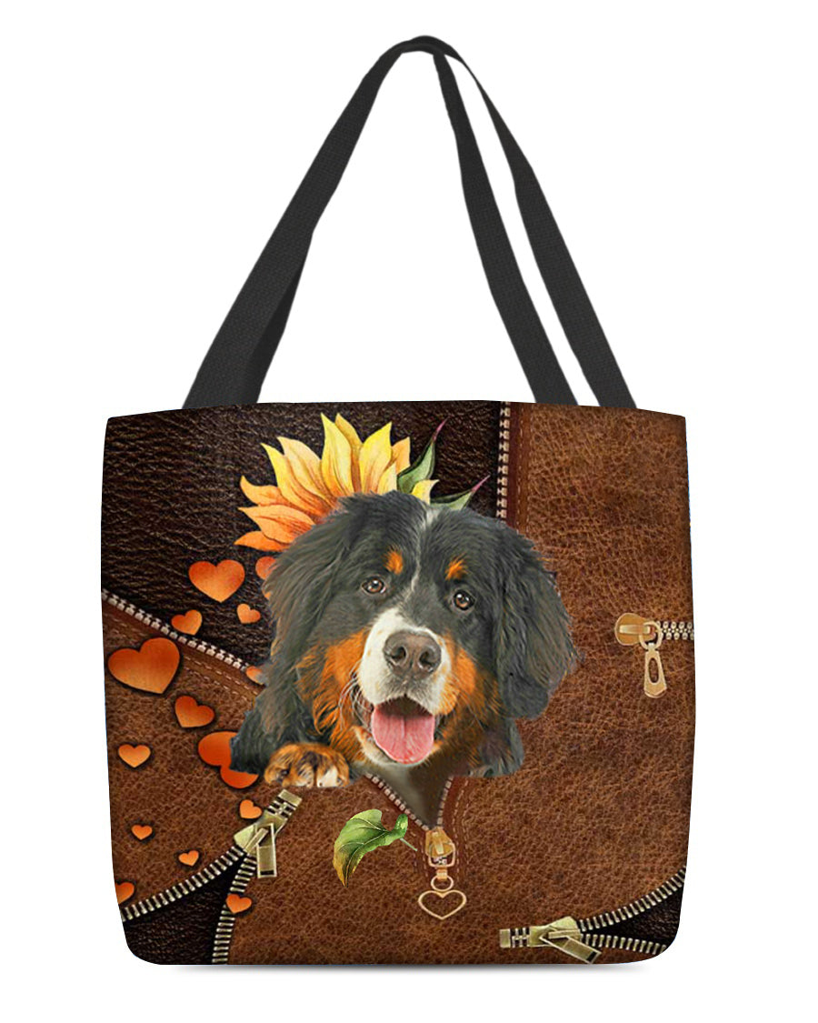 Bernese mountain-Sunflower&amp;zipper Cloth Tote Bag